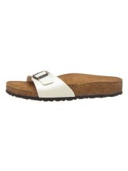 Birkenstock Klapki "Madrid" w kolorze kremowym rozmiar: 39. Brązowe klapki damskie Birkenstock, bez wzorów, z otwartym noskiem, bez obcasa, bez zapięcia. Za 218.05 zł.