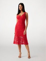 Guess Sukienka koktajlowa W5YK0U WHF50 Czerwony Regular Fit. Czerwone sukienki damskie Guess, z aplikacjami, z bawełny, wizytowe, bez ramiączek. Za 699.99 zł.