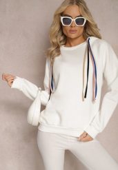 Biała Bawełniana Bluza z Sznurkami i Kapturem Tyche. Białe bluzy damskie Renee, bez wzorów, z bawełny, z kapturem. Za 89.99 zł.