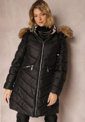 Czarna Kurtka Dwustronna z Kapturem Mici. Czarne kurtki damskie Renee, l, bez wzorów, z futra, z kapturem. Za 219.99 zł.