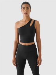 4F Crop top treningowy na jedno ramię 4F x Anna Lewandowska - czarny XL. Czarne koszulki sportowe damskie 4F, xl, bez wzorów, z dzianiny, bez ramiączek, na fitness i siłownię. Za 129.99 zł.