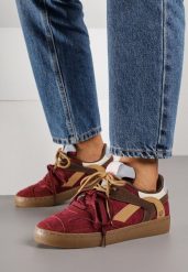 Bordowe Sneakersy w Stylu Klasycznych Tenisówek z Podwójnym Sznurowaniem Livitta. Czerwone obuwie sportowe damskie Born2be, z jeansu, bez zapięcia, tenisowe. Za 99.99 zł.