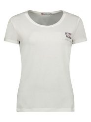 Geographical Norway Koszulka "Juderaisin" w kolorze białym rozmiar: XL. Białe bluzki damskie Geographical Norway, xl, bez wzorów, bez kołnierzyka, bez ramiączek. Za 33.21 zł.