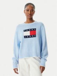 Tommy Jeans Sweter Intarsia Flag Badge DW0DW22316 Niebieski jasny Relaxed Fit. Niebieskie swetry klasyczne damskie Tommy Jeans, xs, z bawełny, bez kołnierzyka. Za 409.99 zł.