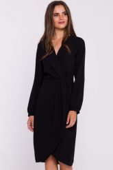 Elegancka sukienka z dekoltem V i zakładkami czarna. Czarne sukienki damskie Stylove, bez wzorów, z elastanu, eleganckie, bez ramiączek. Za 409.00 zł.