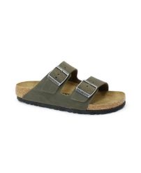 Klapki damskie Birkenstock 1027039. Zielone klapki damskie Birkenstock, bez wzorów, z materiału, bez obcasa, bez zapięcia. Za 782.00 zł.