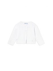 Mayoral Kardigan 1307 Biały Regular Fit. Białe swetry dziewczęce Mayoral, bez wzorów, z bawełny, bez kołnierzyka, bez ramiączek. Za 99.99 zł.