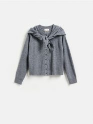Wełniany kardigan z chustą - szary. Szare chusty damskie Reserved, bez wzorów, z wełny. Za 259.99 zł.