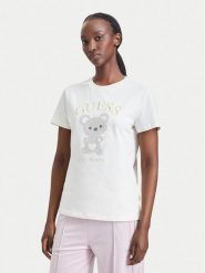 Guess T-Shirt V6BI28 K9360 Kremowy Regular Fit. Białe t-shirty damskie Guess, l, z aplikacjami, z bawełny, bez kołnierzyka. Za 234.99 zł.