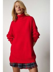Happiness Istanbul Sweter w kolorze czerwonym rozmiar: onesize. Czerwone golfy damskie Happiness Istanbul, ze splotem, bez kołnierzyka. Za 86.37 zł.
