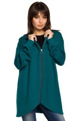 Zielona Bluza Asymetryczna z Kapturem. Zielone bluzy damskie MOE, l, bez wzorów, z bawełny, z kapturem. Za 269.90 zł.