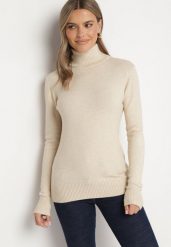 Beżowy Sweter z Golfem z Domieszką Kaszmiru i Wiskozy Zaisma. Brązowe golfy damskie Born2be, z jeansu, bez kołnierzyka. Za 84.99 zł.