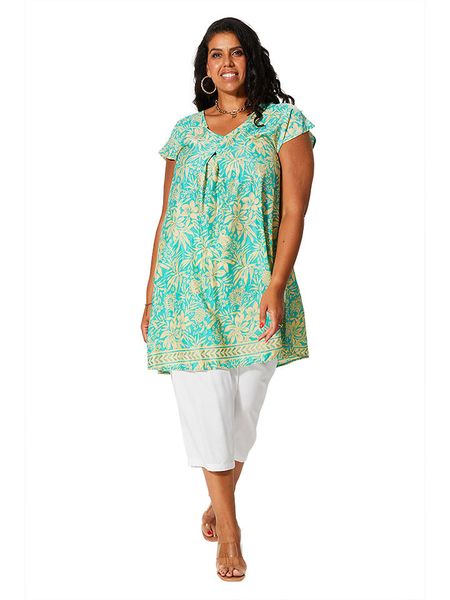 Aller Simplement Tunika w kolorze turkusowym rozmiar: 46/48. Niebieskie tuniki damskie Aller Simplement, bez wzorów, klasyczne, bez kołnierzyka, bez ramiączek. Za 88.02 zł.