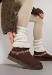 Ciemnobrązowe Wsuwane Śniegowce z Imitacji Zamszu Zdobione Haftem i Futerkiem Zetesse. Brązowe śniegowce damskie Born2be, z jeansu. Za 99.99 zł.