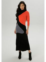 Aniston Sukienka w kolorze czarno-pomarańczowo-szarym rozmiar: 36. Czarne sukienki damskie Aniston, bez wzorów, bez ramiączek. Za 95.99 zł.