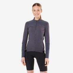 Bluza rowerowa damska Rockrider XC długi rękaw. Niebieskie bluzy damskie ROCKRIDER, m, bez wzorów, z elastanu, bez kaptura. Za 179.99 zł.
