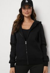 Czarna Klasyczna Rozpinana Bluza z Bawełną i Kapturem Arfenia. Czarne bluzy damskie Born2be, l, bez wzorów, z bawełny. Za 39.99 zł.