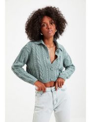 Trendyol Kardigan w kolorze miętowym rozmiar: L. Niebieskie kardigany damskie Trendyol, l, bez wzorów, ze splotem. Za 73.99 zł.