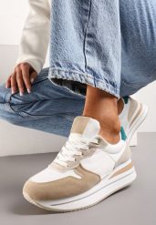 Ciemnobeżowe Sneakersy na Ozdobnej Platformie Anarinna. Brązowe obuwie sportowe damskie Renee, bez zapięcia. Za 99.99 zł.