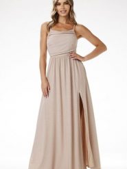 Sukienka Model A696 Beige - awama. Brązowe sukienki damskie Awama, bez wzorów, z elastanu, wizytowe, bez ramiączek. Za 367.73 zł.