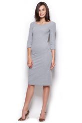 Midi Sukienka z Rękawem 3/4- Szara. Szare sukienki damskie Figl, bez wzorów, z bawełny, bez ramiączek. Za 239.00 zł.