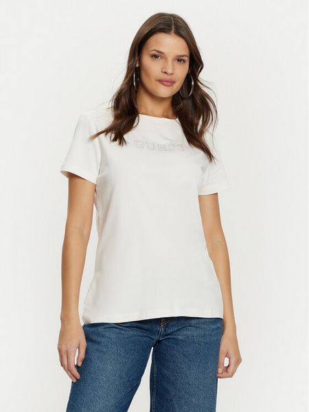 Guess T-Shirt V3BI11 J1314 Écru Regular Fit. T-shirty damskie Guess, s, z aplikacjami, z bawełny, bez kołnierzyka. Za 79.99 zł.