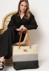 Szaro-Beżowa Pleciona Torebka Tote na Suwak z Dwoma Uchwytami Xami. Szare torebki klasyczne damskie Born2be, z materiału, bez dodatków. Za 34.99 zł.