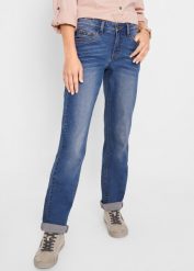 Dżinsy Straight, mid waist, ze stretchem. Niebieskie jeansy damskie bonprix. Za 119.99 zł.