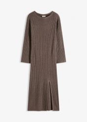 Sukienka dzianinowa z rozcięciem. Czarne sukienki damskie bonprix, bez wzorów, z dzianiny, bez ramiączek. Za 159.99 zł.