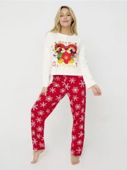 Piżama Myszka Miki - kremowy. Białe piżamy damskie Sinsay, bez wzorów, z bawełny, bez ramiączek. Za 69.99 zł.