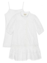 TWINSET Sukienka letnia 251GJ2410 Biały Regular Fit. Białe sukienki dziewczęce Twinset, bez wzorów, z bawełny, bez ramiączek, proste. Za 489.99 zł.