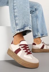 Beżowo-Bordowe Sneakersy w Stylu Kultowych Tenisówek na Grubej Podeszwie Nanniris. Brązowe obuwie sportowe damskie Renee, z jeansu, bez zapięcia, tenisowe. Za 99.99 zł.