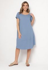 Niebieska Rozkloszowana Wiskozowa Sukienka Trivoria. Niebieskie sukienki damskie Born2be, bez wzorów, z materiału, eleganckie, bez ramiączek. Za 89.99 zł.