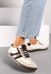Brązowe Stylowe Sneakersy na Płaskiej Podeszwie z Geometrycznymi Przeszyciami Rialine. Brązowe obuwie sportowe damskie Born2be, z jeansu, bez zapięcia. Za 69.99 zł.