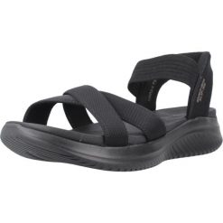 Sandały SKECHERS ULTRA FLEX 3.0 SANDAL NEV Czarny. Czarne sandały damskie Skechers, bez wzorów, z materiału, bez obcasa, bez zapięcia. Za 284.99 zł.