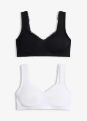 Biustonosz minimizer typu T-shirt bez fiszbinów z bawełną organiczną (2 szt.). Czarne biustonosze bonprix, bez wzorów, z bawełny. Za 107.99 zł.