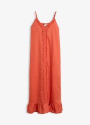 Sukienka maxi z czystego lnu. Brązowe sukienki damskie bonprix, bez wzorów, bez ramiączek. Za 319.99 zł.