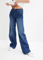 Dżinsy Wide Leg, Mid Waist, ze stretchem. Niebieskie jeansy damskie bonprix. Za 97.99 zł.