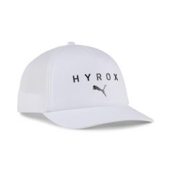 Czapka typu trucker PUMA × HYROX PUMA. Białe czapki z daszkiem damskie Puma, na jesień, bez wzorów, z bawełny. Za 99.99 zł.