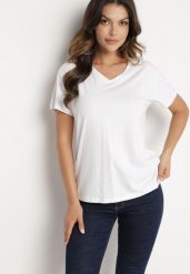Biały T-shirt Bawełniany o Klasycznym Fasonie Iridessae. Białe t-shirty damskie Born2be, m, bez wzorów, z bawełny, bez kołnierzyka. Za 29.99 zł.