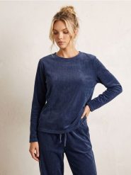 Prążkowana koszulka piżamowa - granatowy. Niebieskie piżamy damskie Sinsay, bez wzorów, prążkowane, bez ramiączek. Za 35.99 zł.