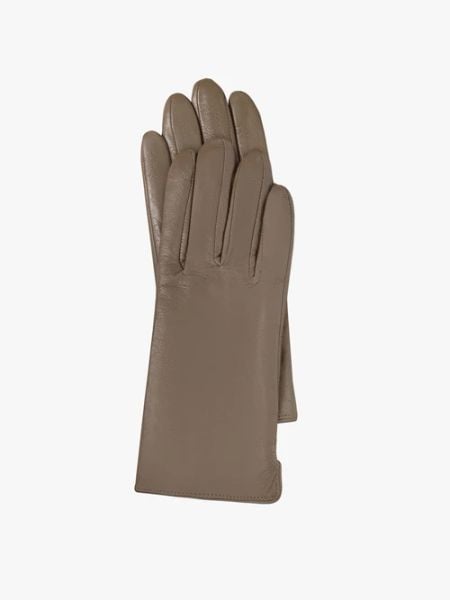 Klasyczne skórzane rękawiczki damskie. Brązowe rękawiczki damskie Ryłko, bez wzorów, z poliesteru. Za 129.99 zł.