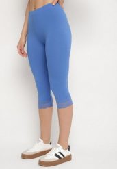 Niebieskie Legginsy Bawełniane z Elastyczną Gumką i Koronką na Nogawkach Efrine. Niebieskie legginsy damskie Born2be, l, bez wzorów, z bawełny. Za 29.99 zł.