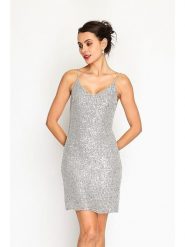 ASSUILI Sukienka w kolorze srebrnym rozmiar: 36. Szare sukienki damskie Assuili, bez wzorów, klasyczne, bez ramiączek. Za 104.64 zł.