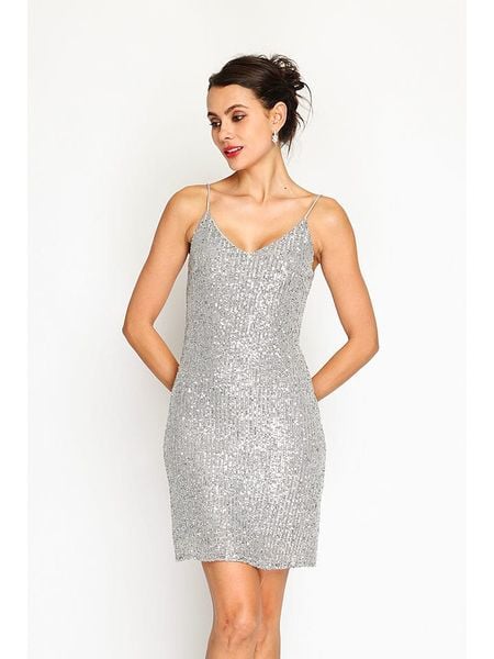 ASSUILI Sukienka w kolorze srebrnym rozmiar: 36. Szare sukienki damskie Assuili, bez wzorów, klasyczne, bez ramiączek. Za 130.81 zł.