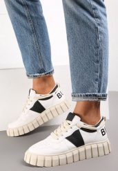 Biało-Czarne Sneakersy na Grubej Podeszwie Dodavah. Białe obuwie sportowe damskie Renee, z jeansu, bez zapięcia. Za 59.99 zł.
