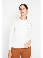 ASSUILI Sweter w kolorze białym rozmiar: 42. Białe swetry klasyczne damskie Assuili, bez kołnierzyka. Za 104.99 zł.