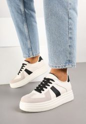 Beżowo-Czarne Sznurowane Sneakersy na Grubej Podeszwie z Geometrycznym Motywem Melmi. Brązowe obuwie sportowe damskie Born2be, z jeansu, bez zapięcia. Za 89.99 zł.