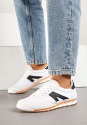 Białe Sneakersy Ozdobione Geometrycznym Wzorem Teroti. Białe obuwie sportowe damskie Born2be, z jeansu, bez zapięcia. Za 54.99 zł.