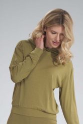 Cienka Wiskozowa Bluza z Kapturem - Jasna Oliwka. Białe bluzy damskie Figl, s, bez wzorów, z elastanu, z kapturem. Za 199.00 zł.